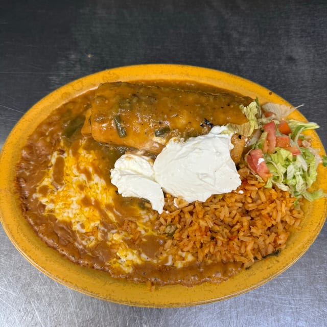 Red or Green Chile con Carne Chimichanga.